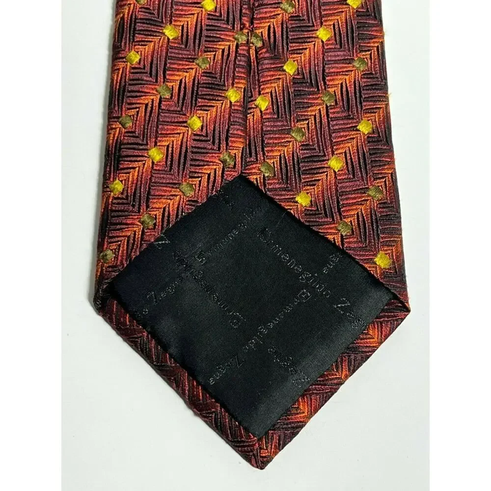 Ermenegildo Zegna Made in Italy Mens Vtg Necktie Brown Gold 100% Silk Luxury Tie - Picture 7 of 10